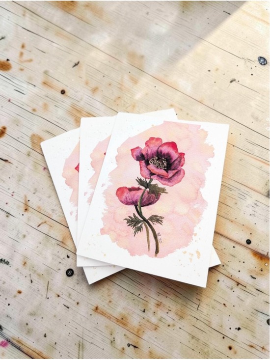 Unbranded Other - 12 Purple Poppy Watercolor Notecards 4.25" x 5.5"